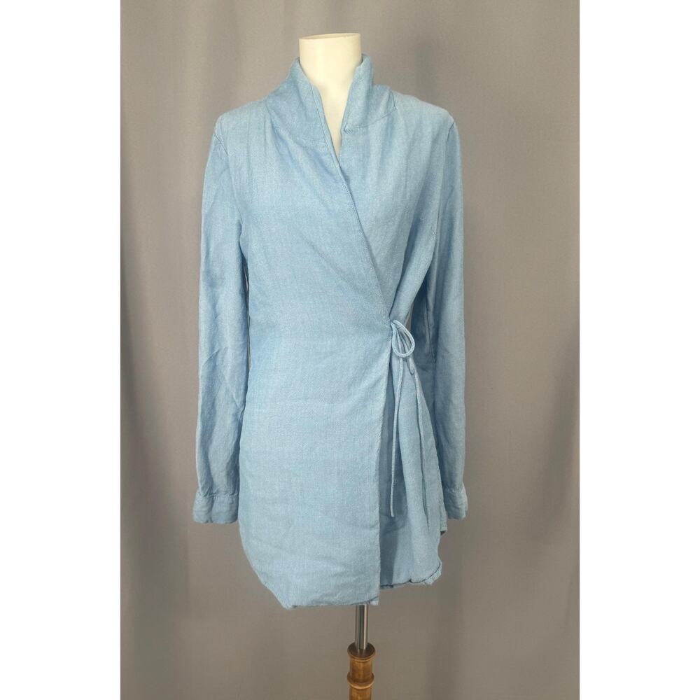L'Academie Dress Womens Medium Blue Wrap Collared Long Sleeve Mini Casual